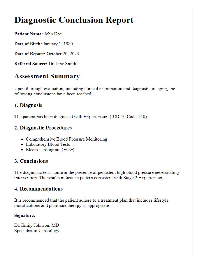 Letter template of specialist diagnostic conclusions