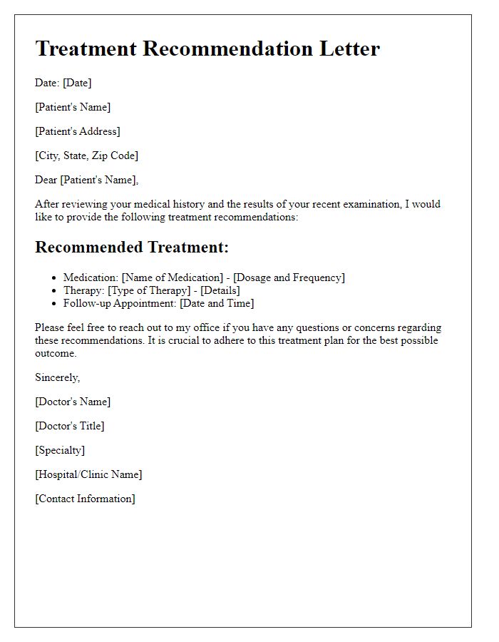 Letter template of treatment recommendation from specialist review