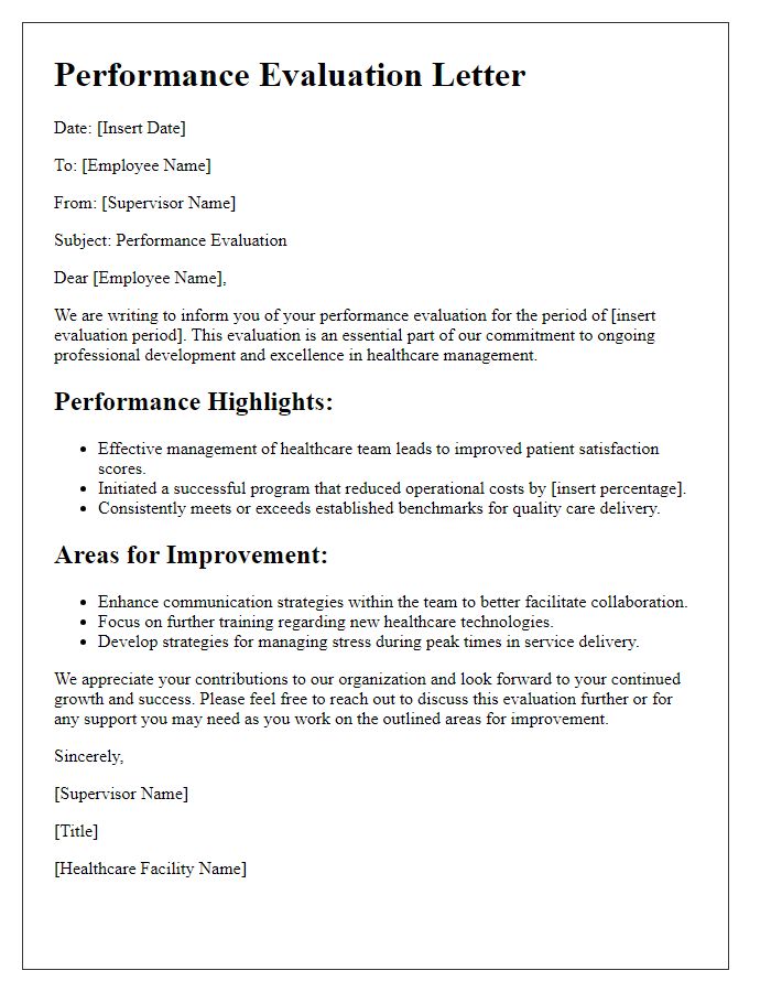 Letter template of healthcare management performance evaluation