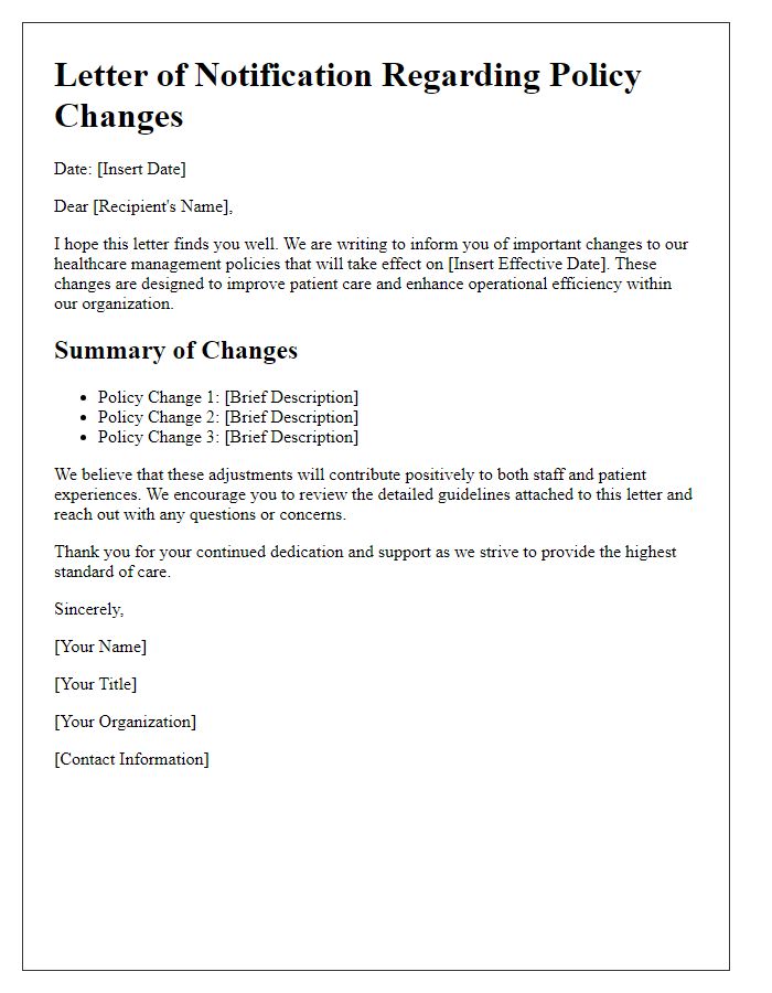 Letter template of healthcare management policy changes