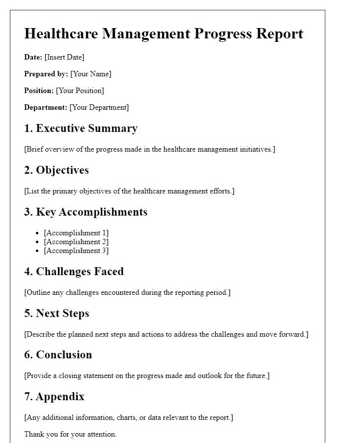 Letter template of healthcare management progress report