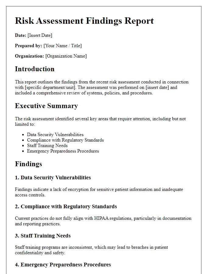 Letter template of healthcare management risk assessment findings