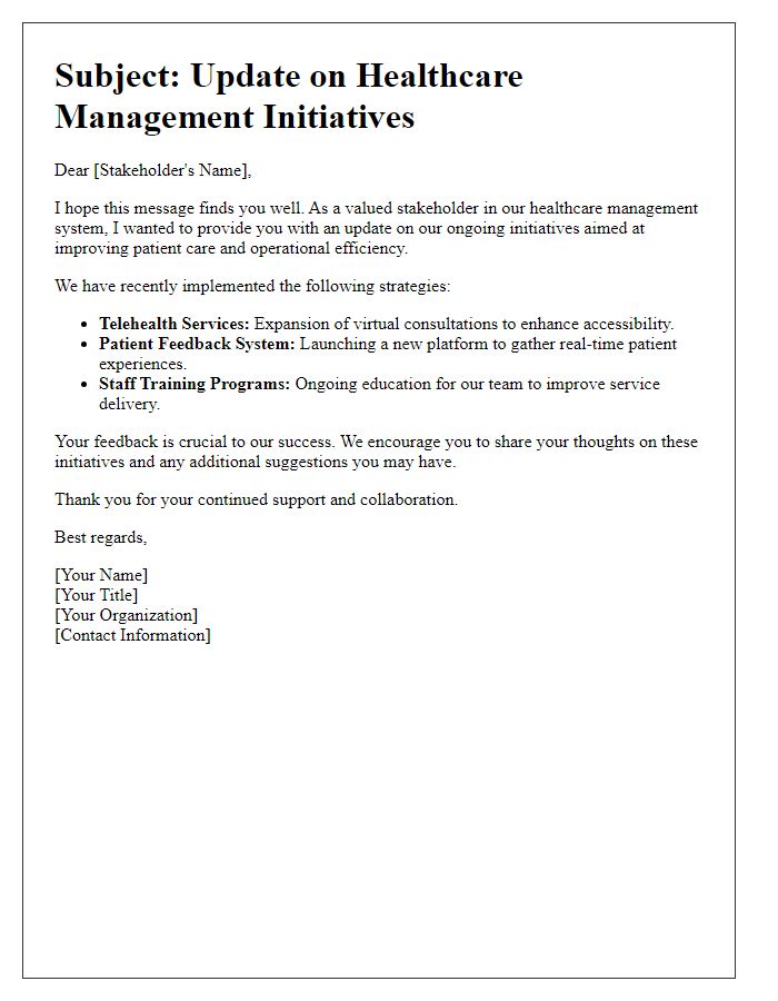 Letter template of healthcare management stakeholder communication