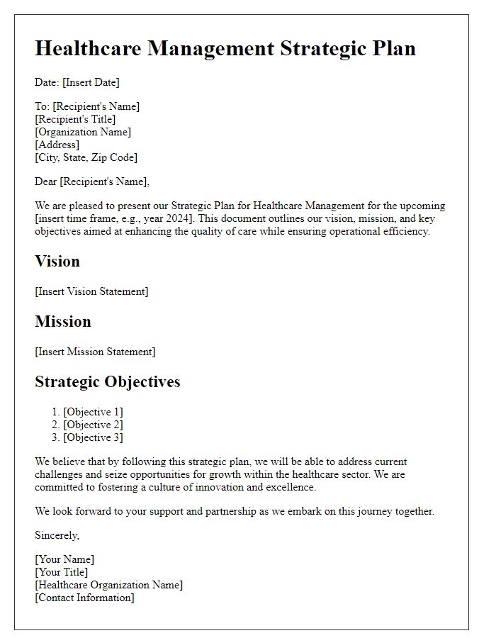 Letter template of healthcare management strategic plan