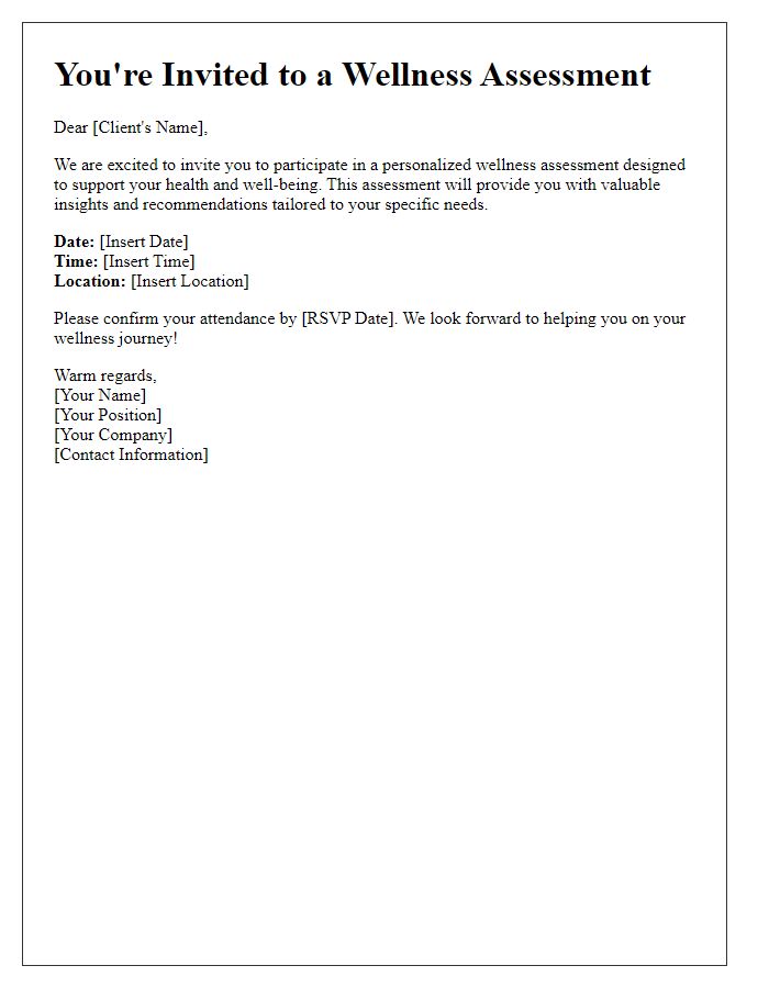 Letter template of wellness assessment invitation for clients