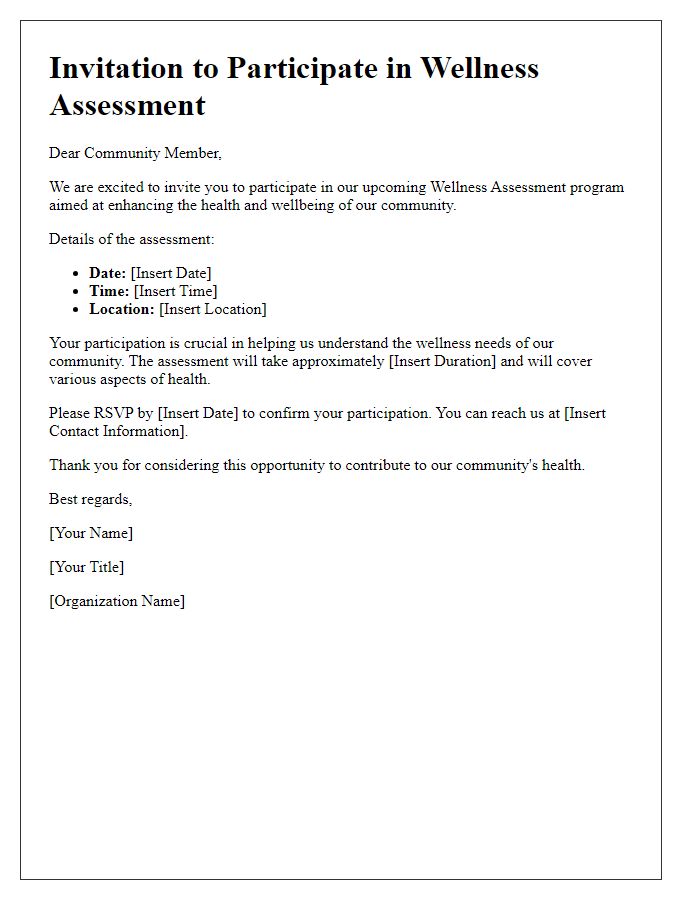 Letter template of wellness assessment invitation for community participants