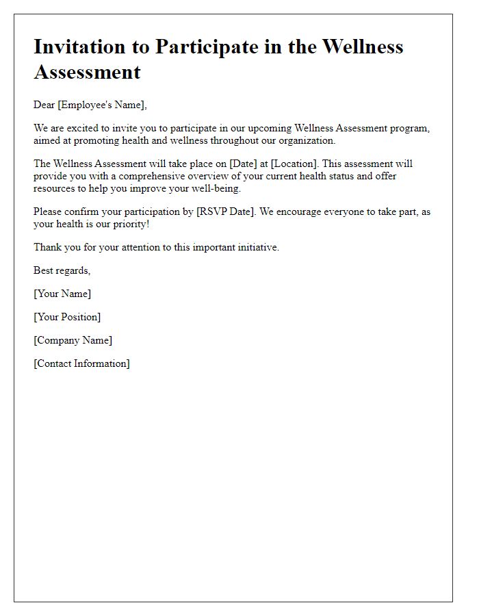 Letter template of wellness assessment invitation for employees