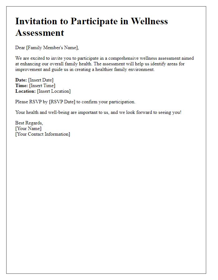 Letter template of wellness assessment invitation for family members