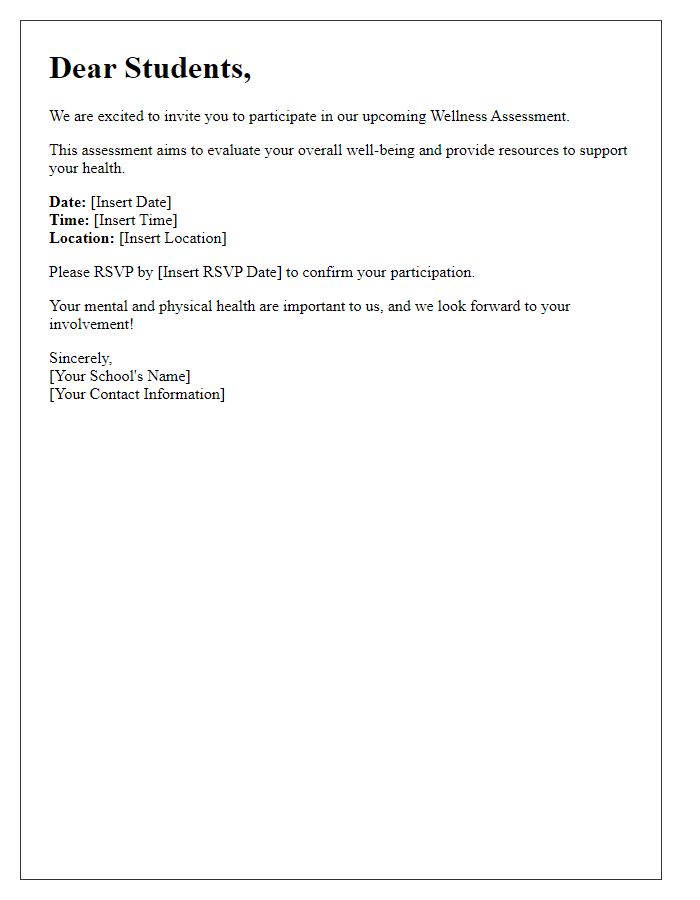 Letter template of wellness assessment invitation for students