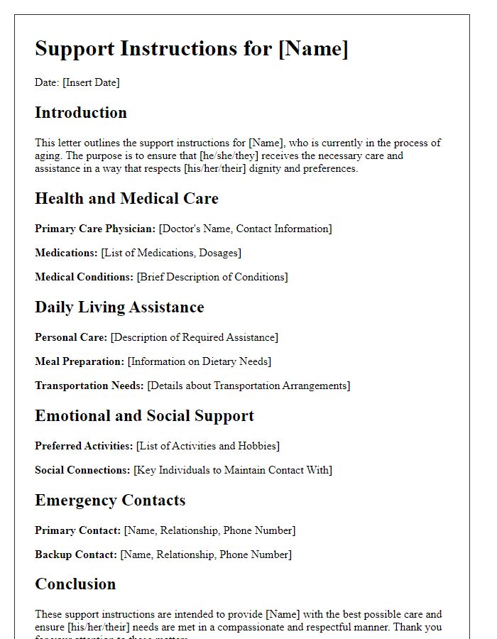 Letter template of aging individual support instructions.