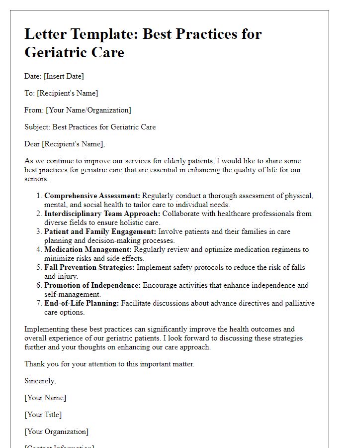 Letter template of best practices for geriatric care.