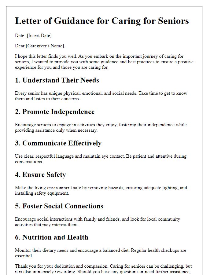 Letter template of guidance for caring for seniors.