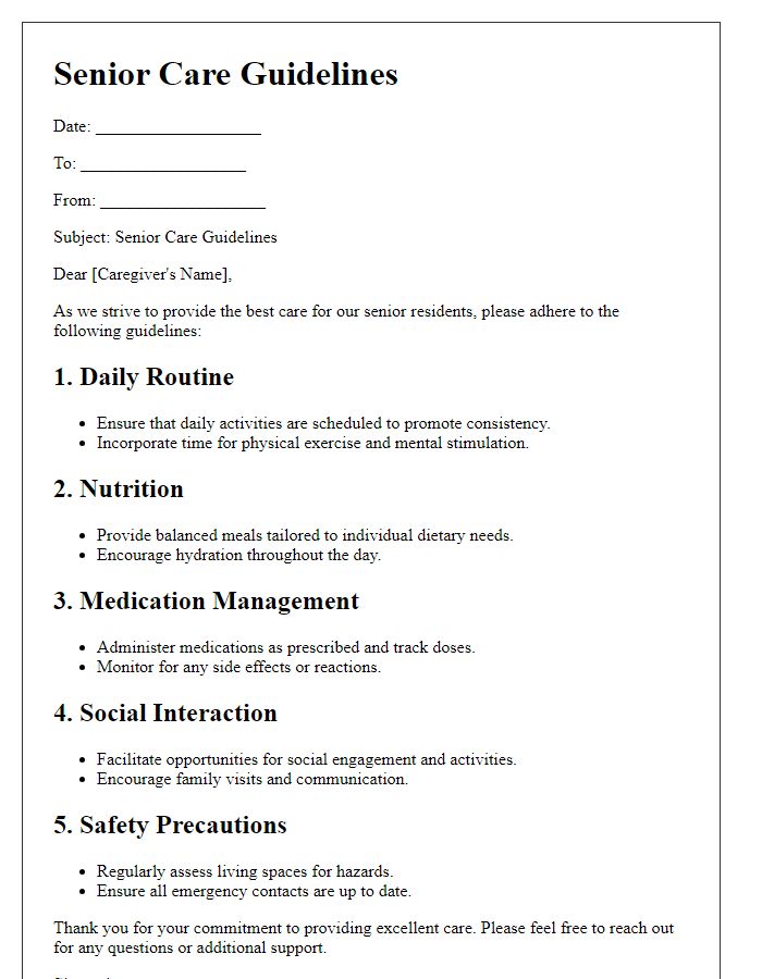 Letter template of senior care guidelines.