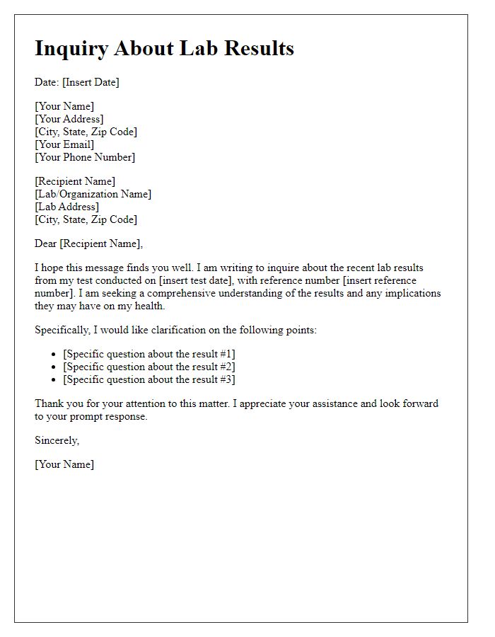 Letter template of inquiry for comprehensive understanding of lab results