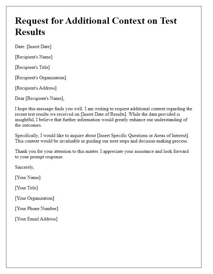 Letter template of request for additional context on test results