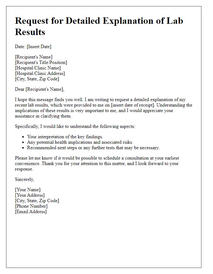 Letter template of request for detailed explanation of lab results