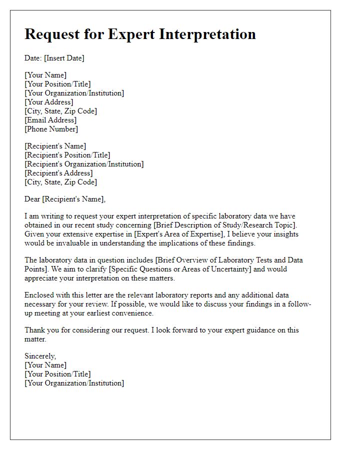 Letter template of request for expert interpretation of laboratory data