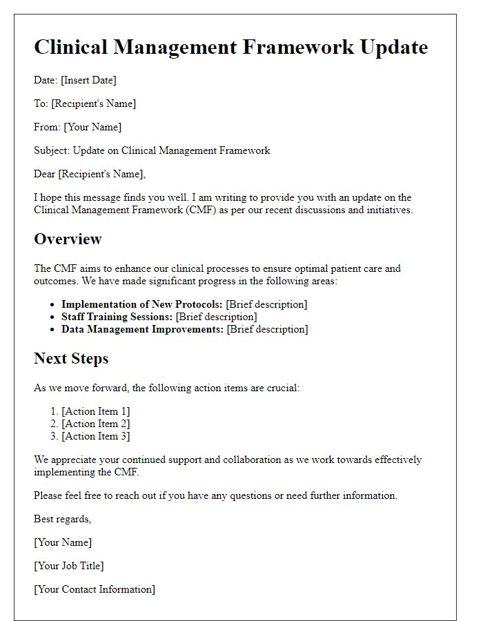 Letter template of clinical management framework update