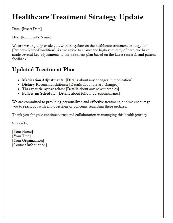 Letter template of healthcare treatment strategy update