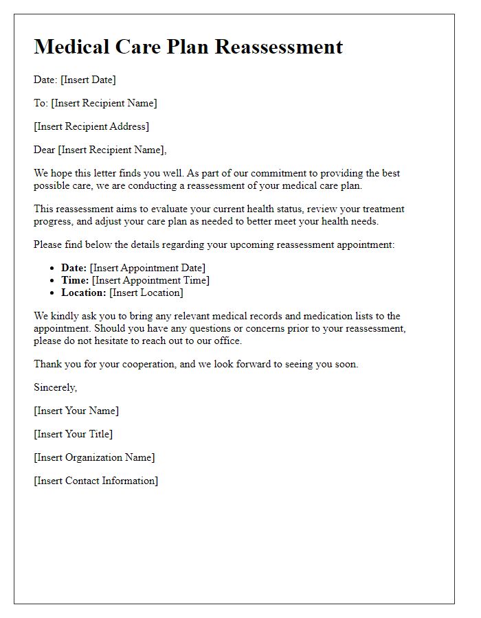 Letter template of medical care plan reassessment