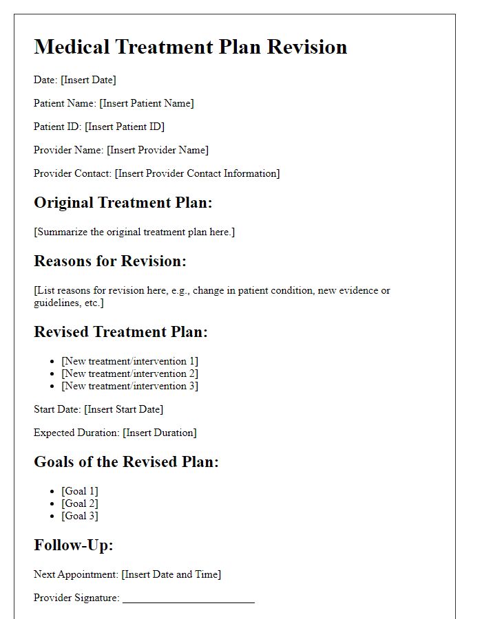 Letter template of medical treatment plan revision