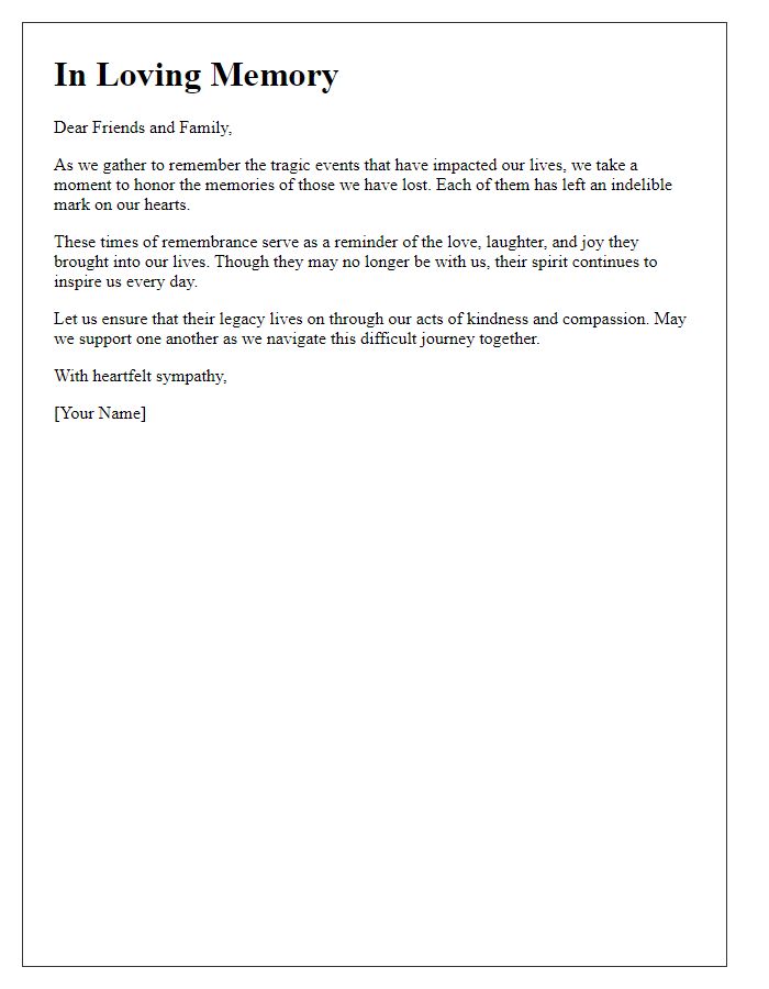 Letter template of remembrance for a tragic event.