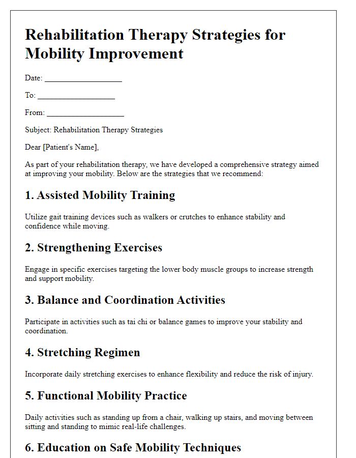 Letter template of rehabilitation therapy strategies for mobility improvement.