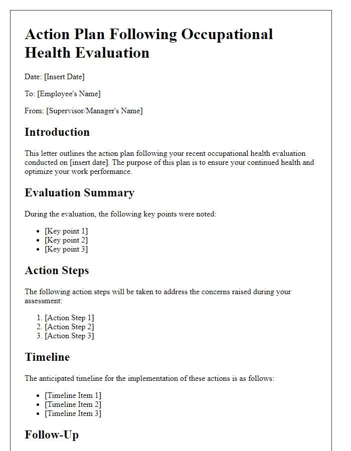 Letter template of action plan post occupational health evaluation