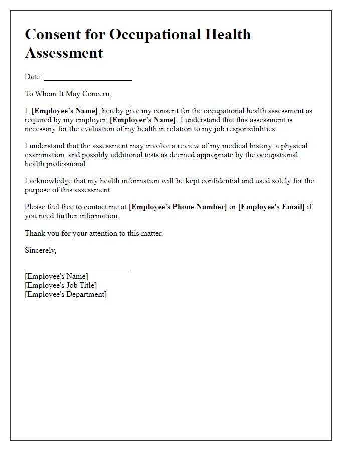 Letter template of consent for occupational health assessment