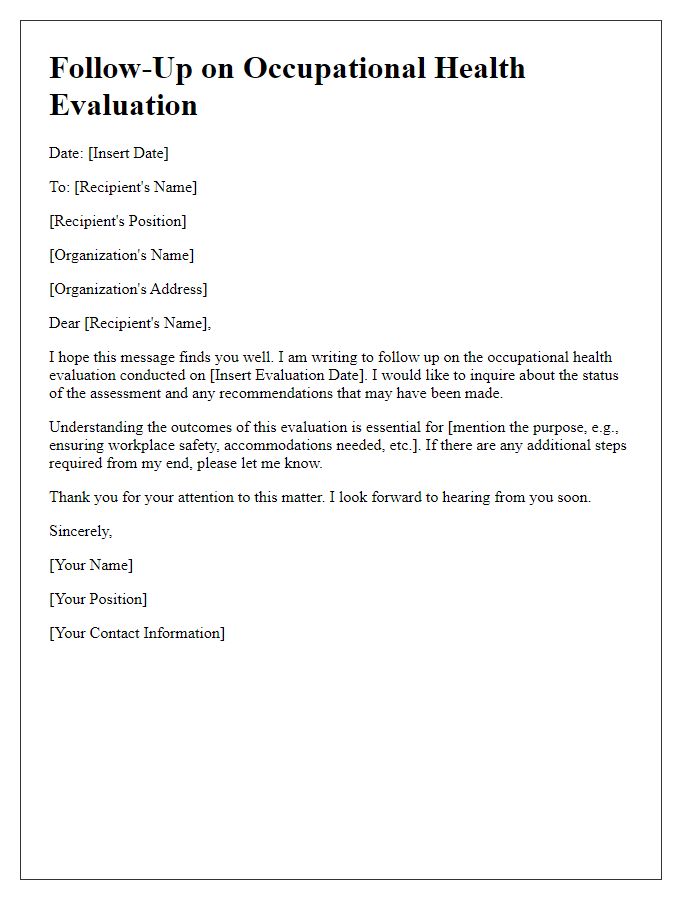 Letter template of follow-up for occupational health evaluation