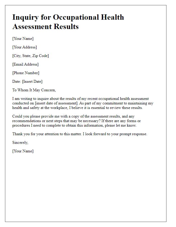 Letter template of inquiry for occupational health assessment results