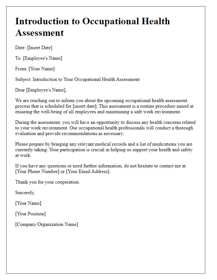 Letter template of introduction for occupational health assessment process