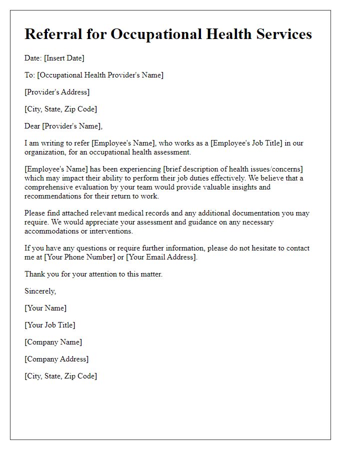 Letter template of referral for occupational health services