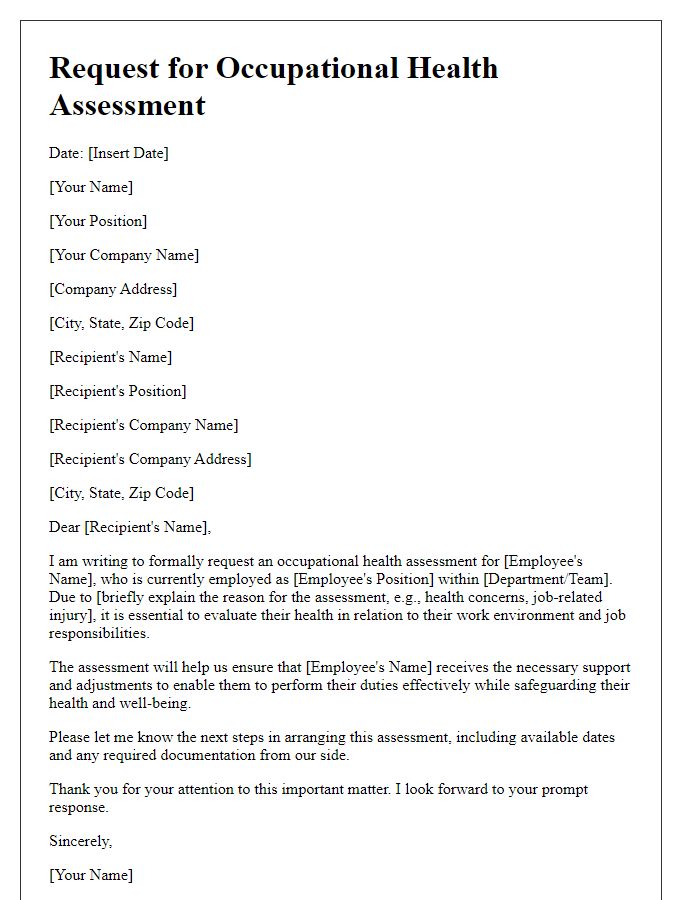 Letter template of request for occupational health assessment