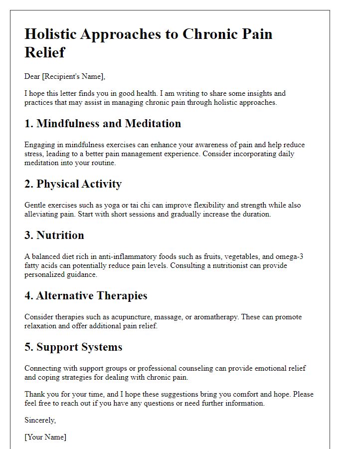 Letter template of holistic approaches to chronic pain relief.