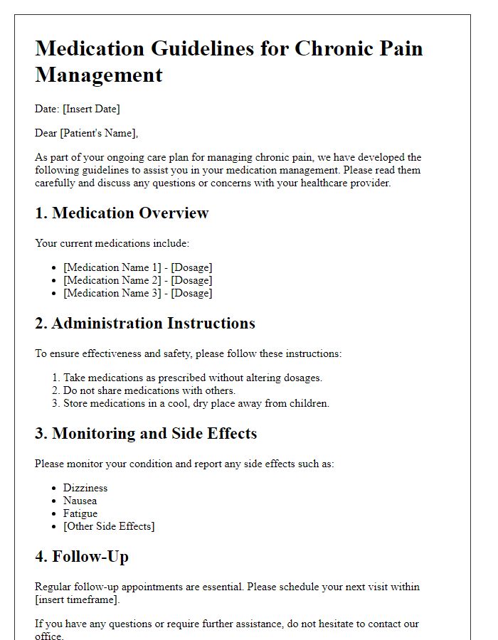 Letter template of medication guidelines for chronic pain sufferers.