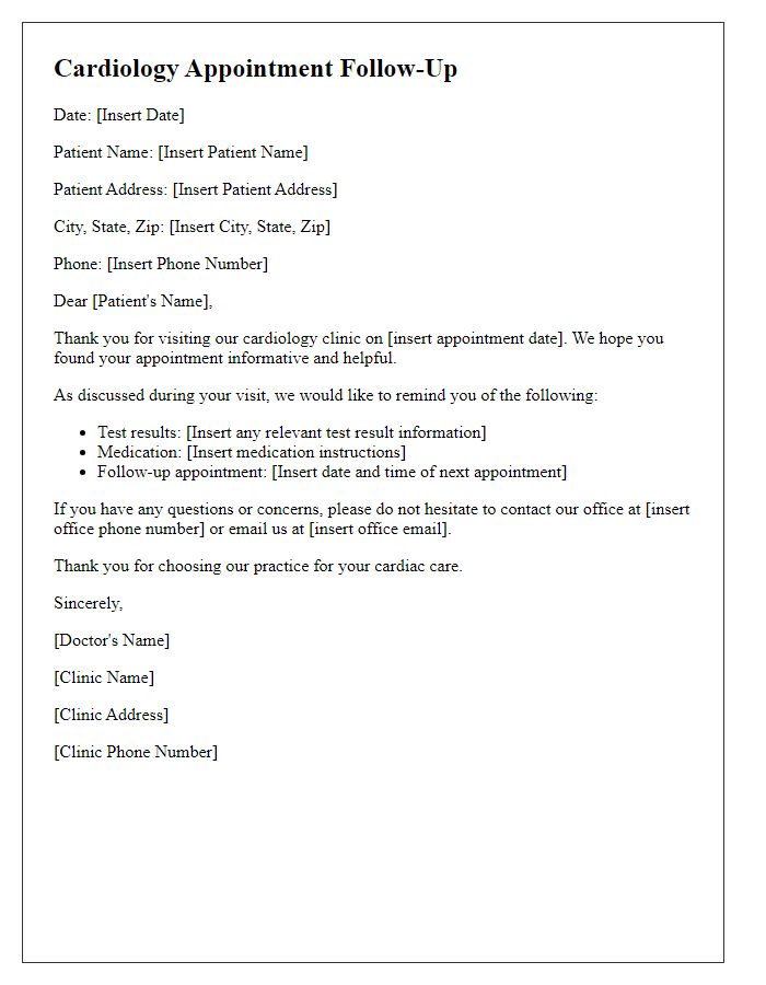 Letter template of cardiology appointment follow-up