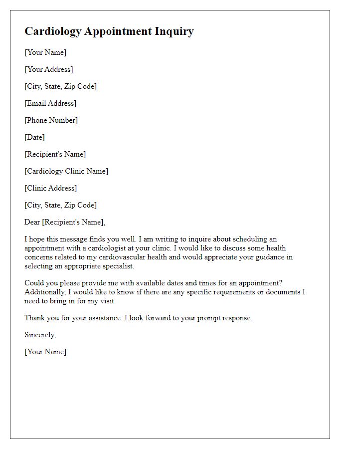 Letter template of cardiology appointment inquiry