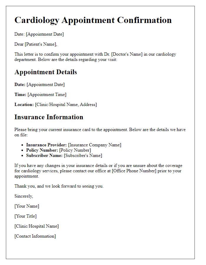 Letter template of cardiology appointment insurance information