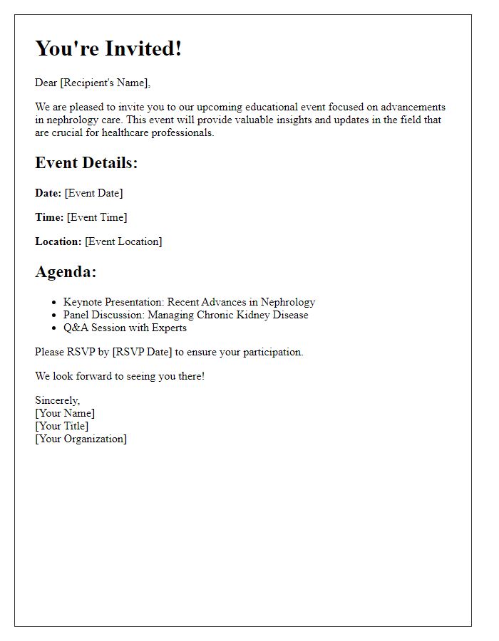 Letter template of nephrology care educational event invitation