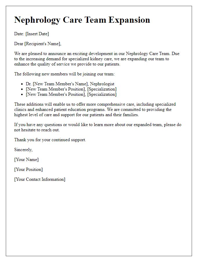 Letter template of nephrology care team expansion