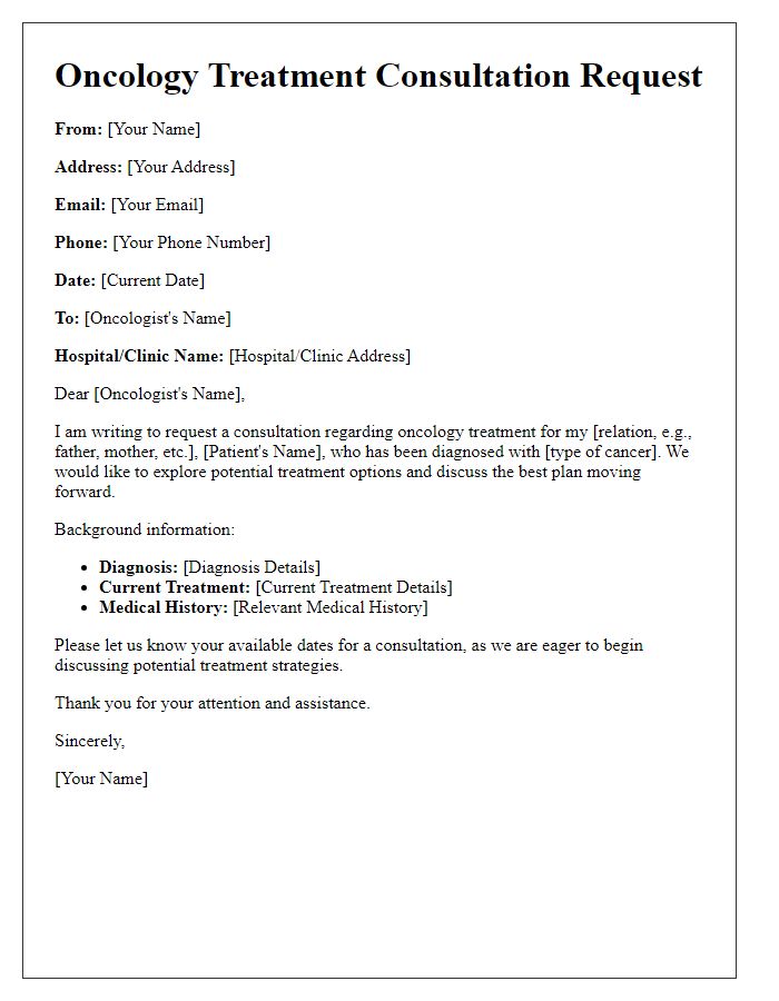 Letter template of oncology treatment consultation request