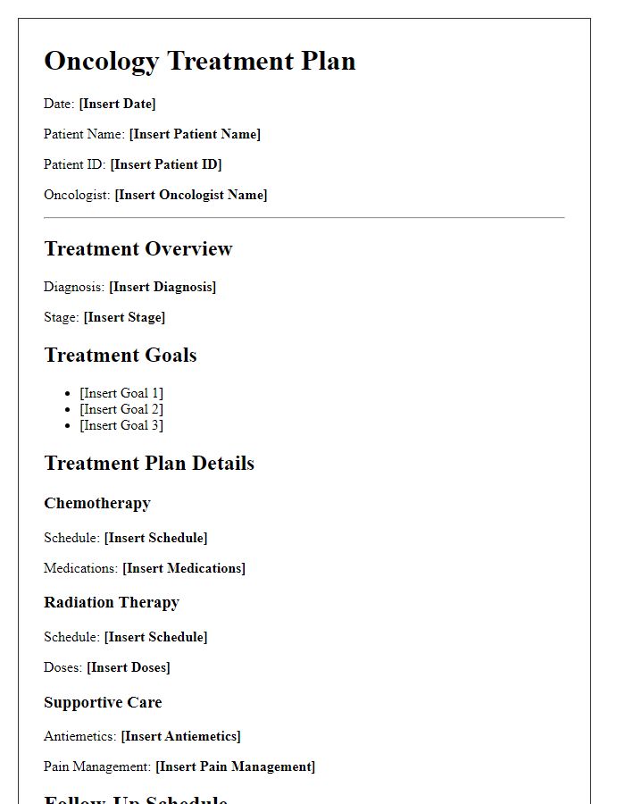 Letter template of oncology treatment plan details