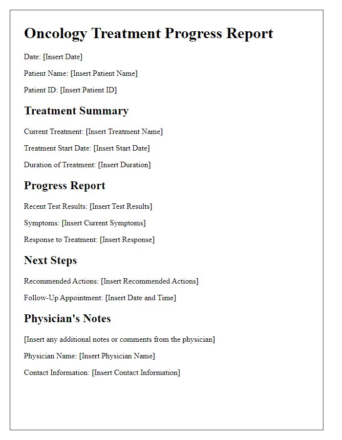 Letter template of oncology treatment progress report