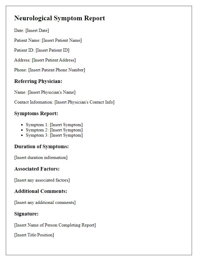 Letter template of neurological symptom report