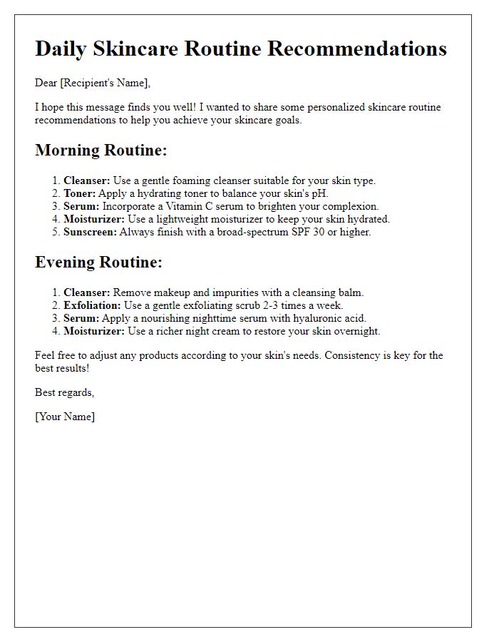 Letter template of daily skincare routine recommendations