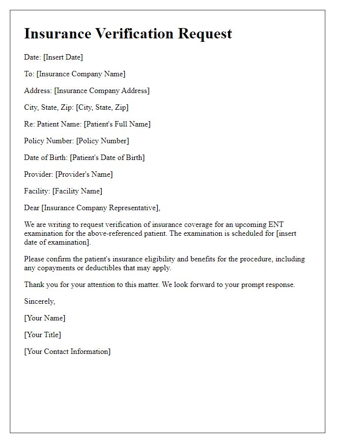 Letter template of insurance verification for ENT examination