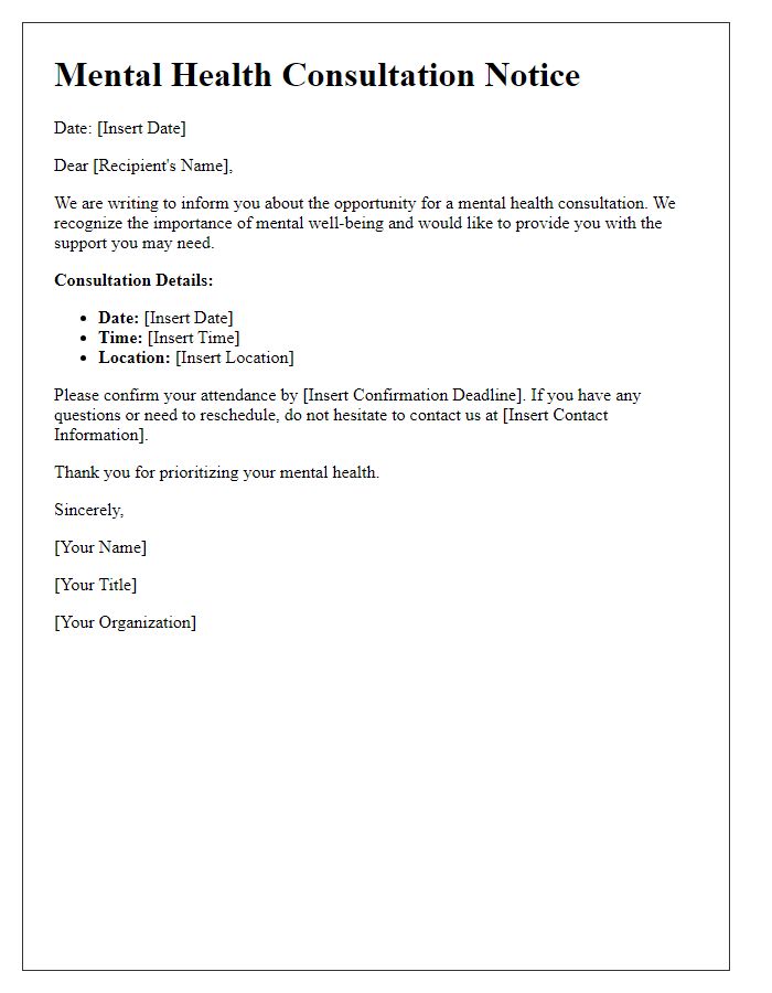 Letter template of notice for mental health consultation