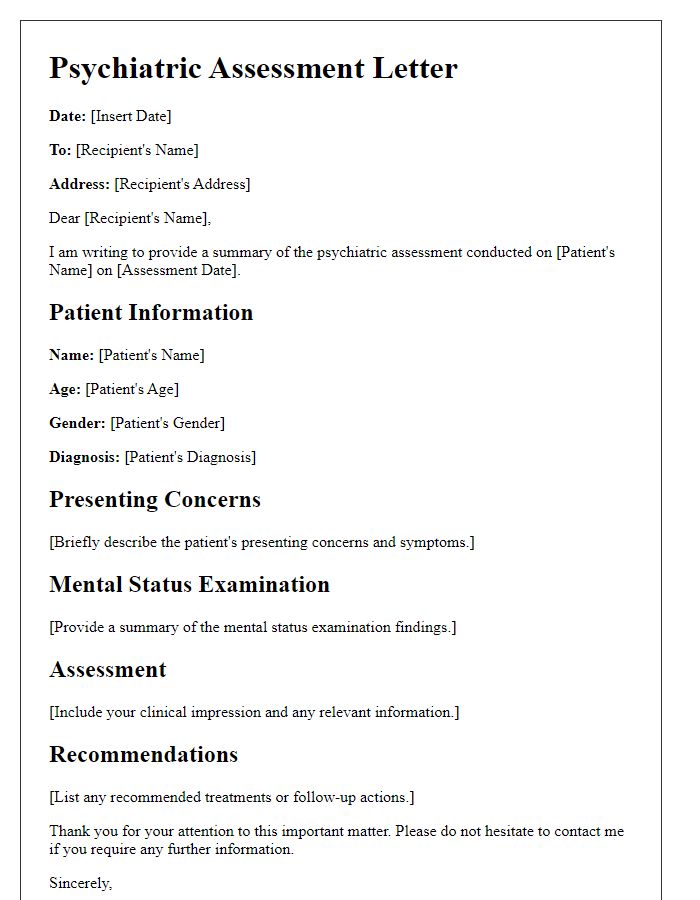 Letter template of psychiatric assessment letter