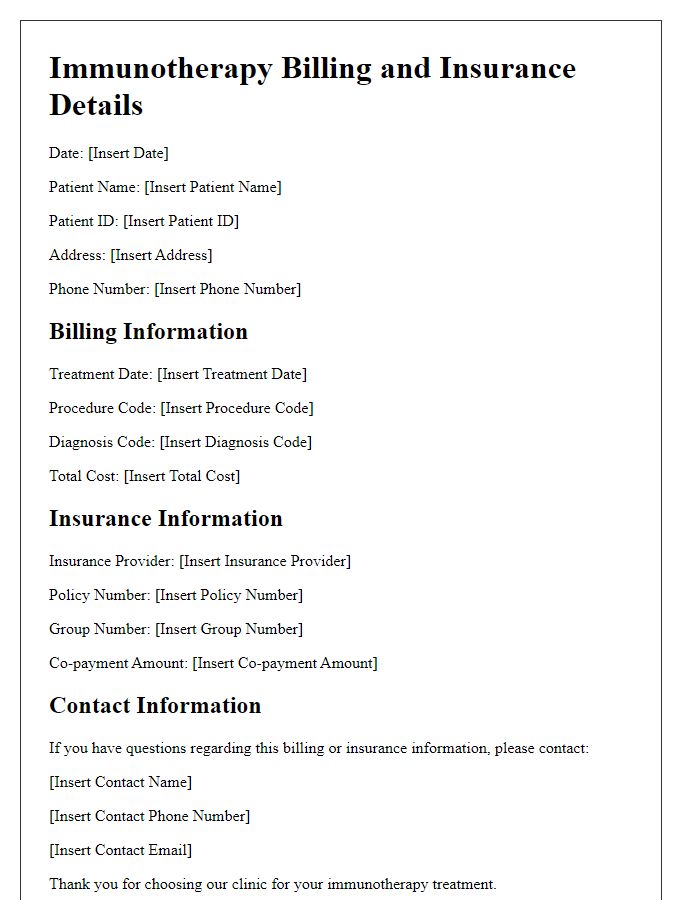 Letter template of immunotherapy billing and insurance details